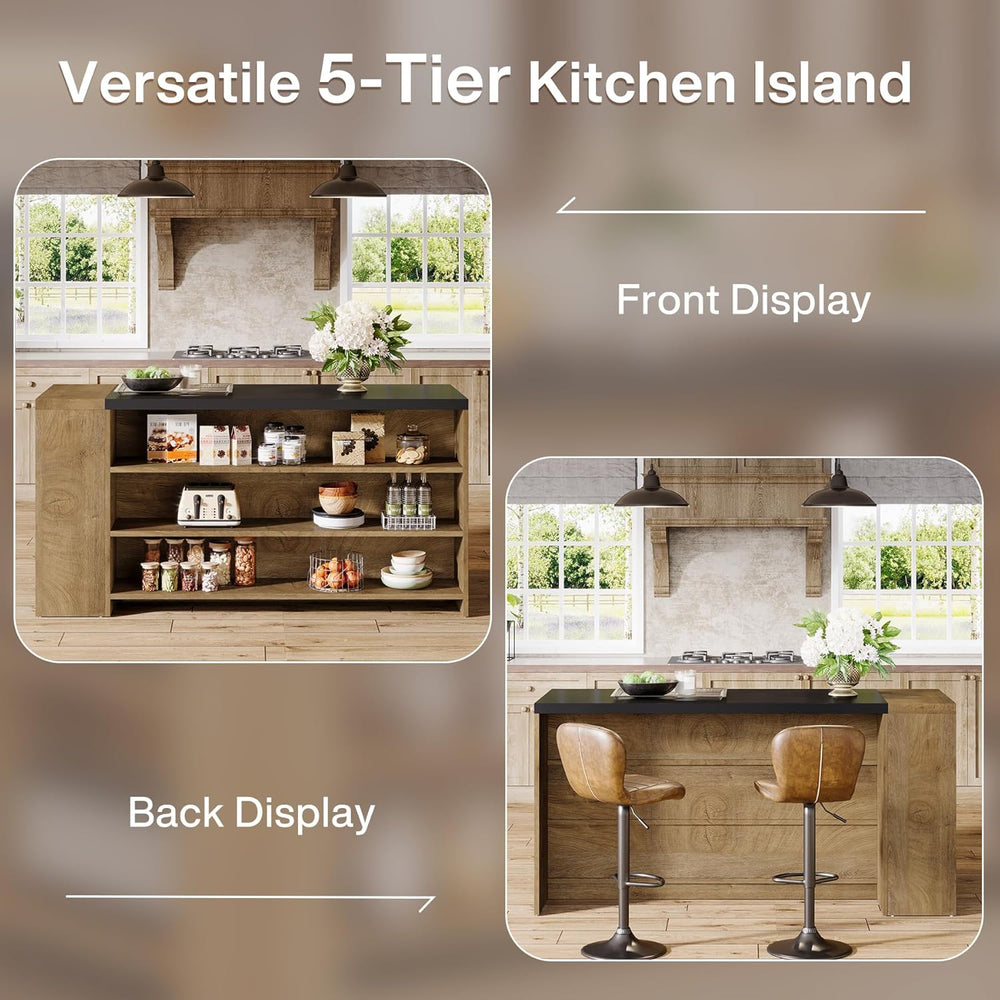 Tribesigns 55" Kitchen Island with Storage, Farmhouse 5-Tier Stationary ...