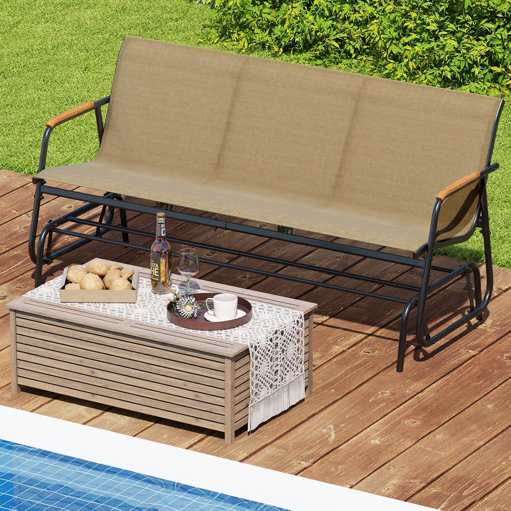Giantex Patio Glider, 3-Person Swing Gliding Loveseat with Curved Teak Armres...