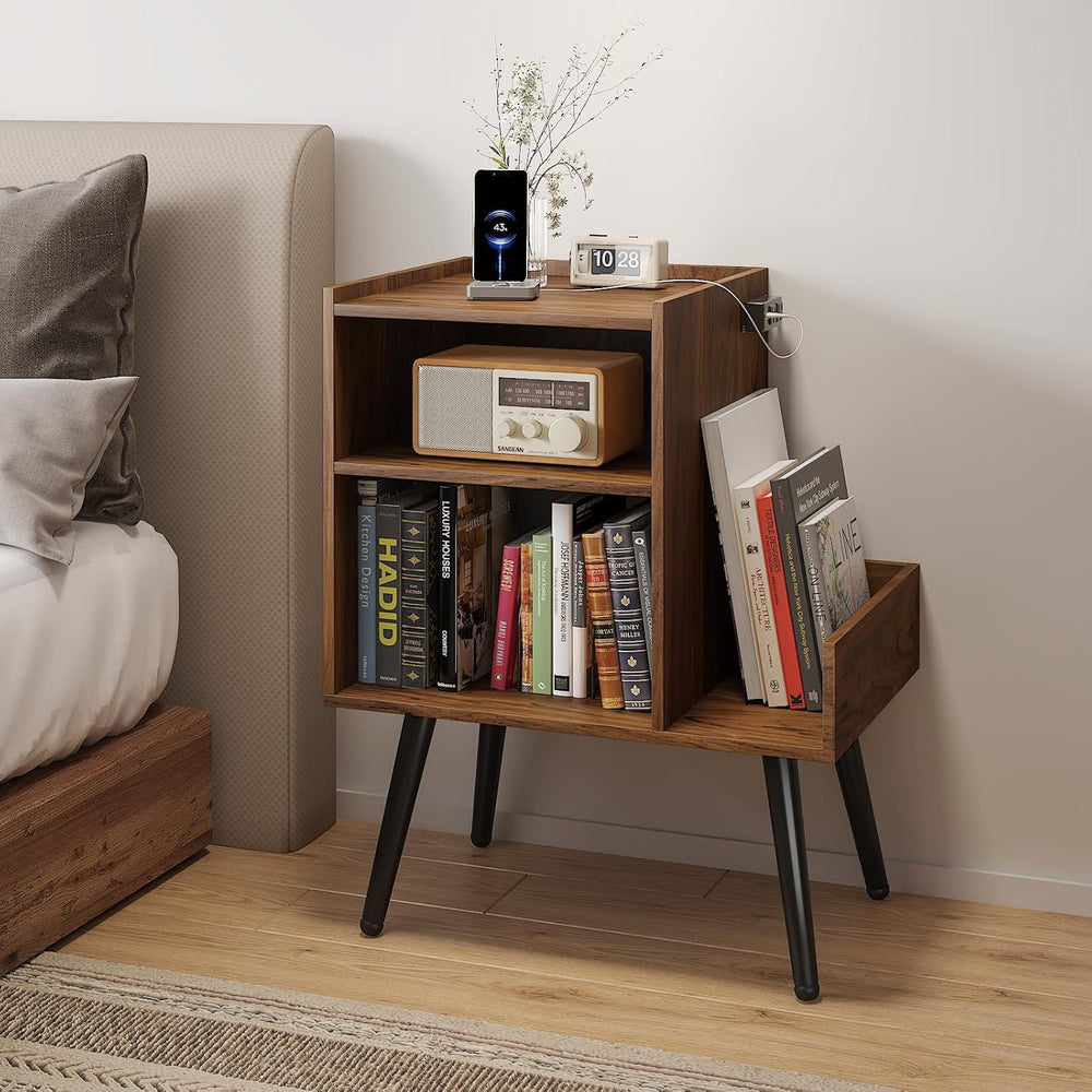 HedoAjim End Table with Charging Station, Narrow Side Table, Nightstand with ...