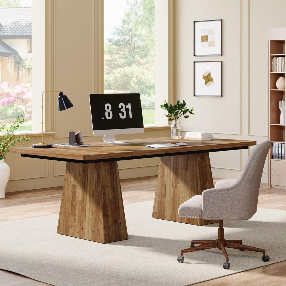 Tribesigns 63-Inch Executive Desk, Large Office Computer Desk with Double Ped...