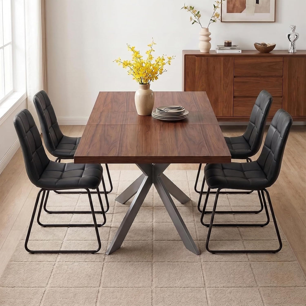 Extendable Dining Table Set for 6–8 People, Modern Walnut Rectangular Dining ...