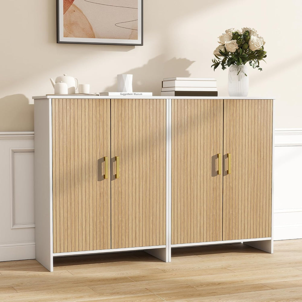 Bathroom Storage Cabinet, Floor Cabinet with 2 Fluted Doors and 2 Adjustable ...