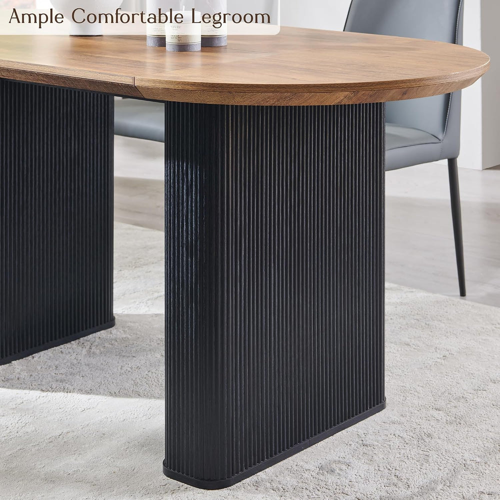 T4TREAM 63" Fluted Oval Dining Table for Kitchen Living Room,Brown&B...