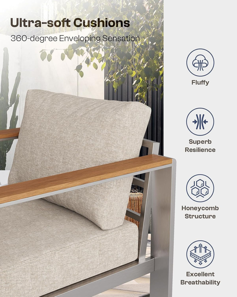 Aluminum Outdoor Patio Furniture Armchair, All-Weather Outdoor Patio Sofa wit...