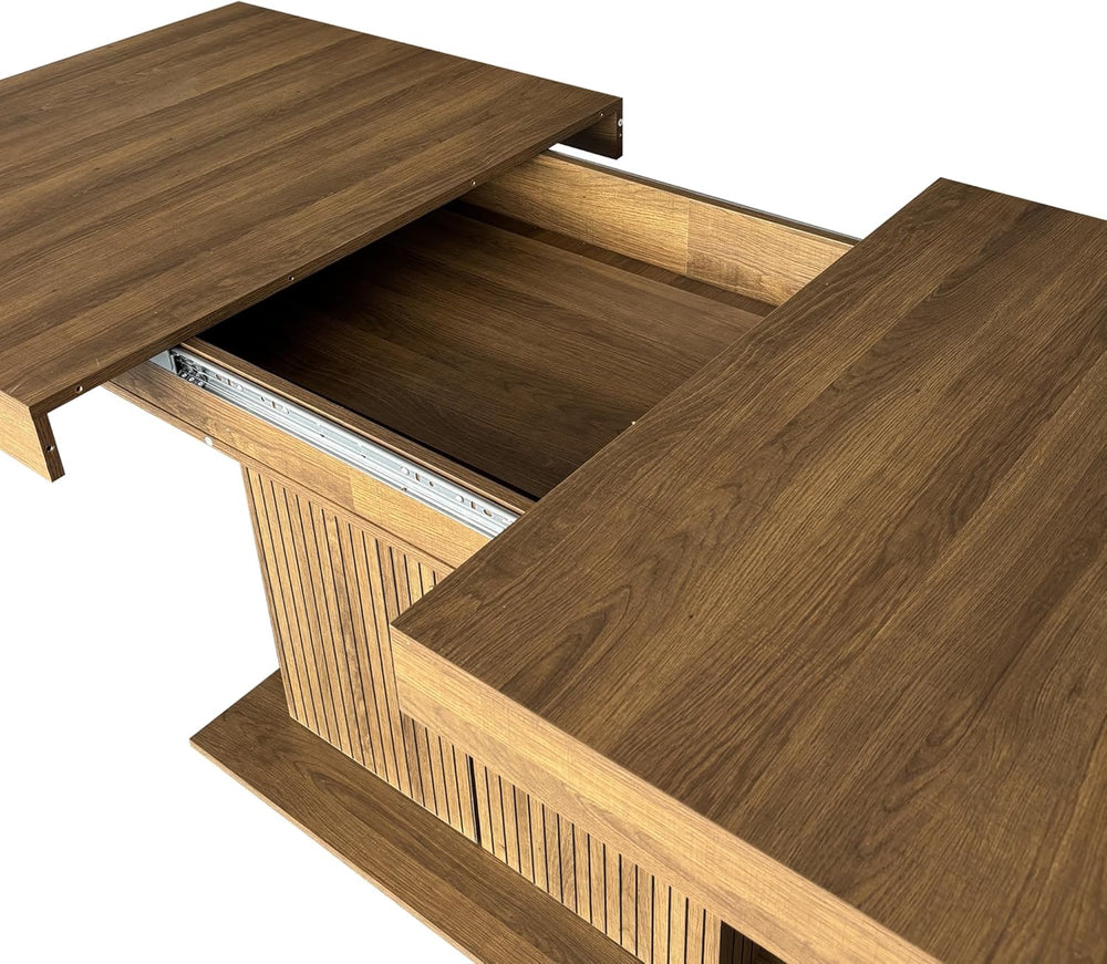 7 Piece Extendable Dining Table Set for 6, 63-79 Inch Brown Kitchen Table Set...