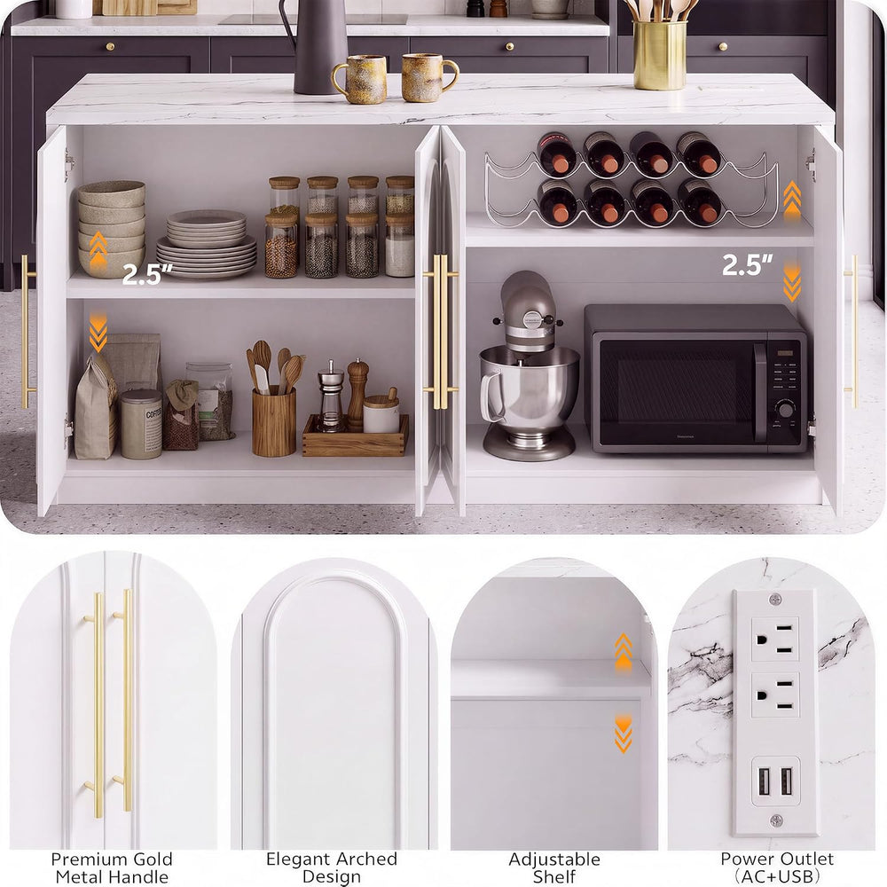 Stationary Kitchen Island, 63" L Large Island Cabinet for Kitchen | with...