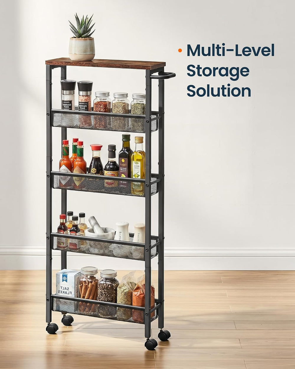 SONGMICS HOME Slim Rolling Cart, 5-Tier Storage Cart with Wheels and Handle, ...