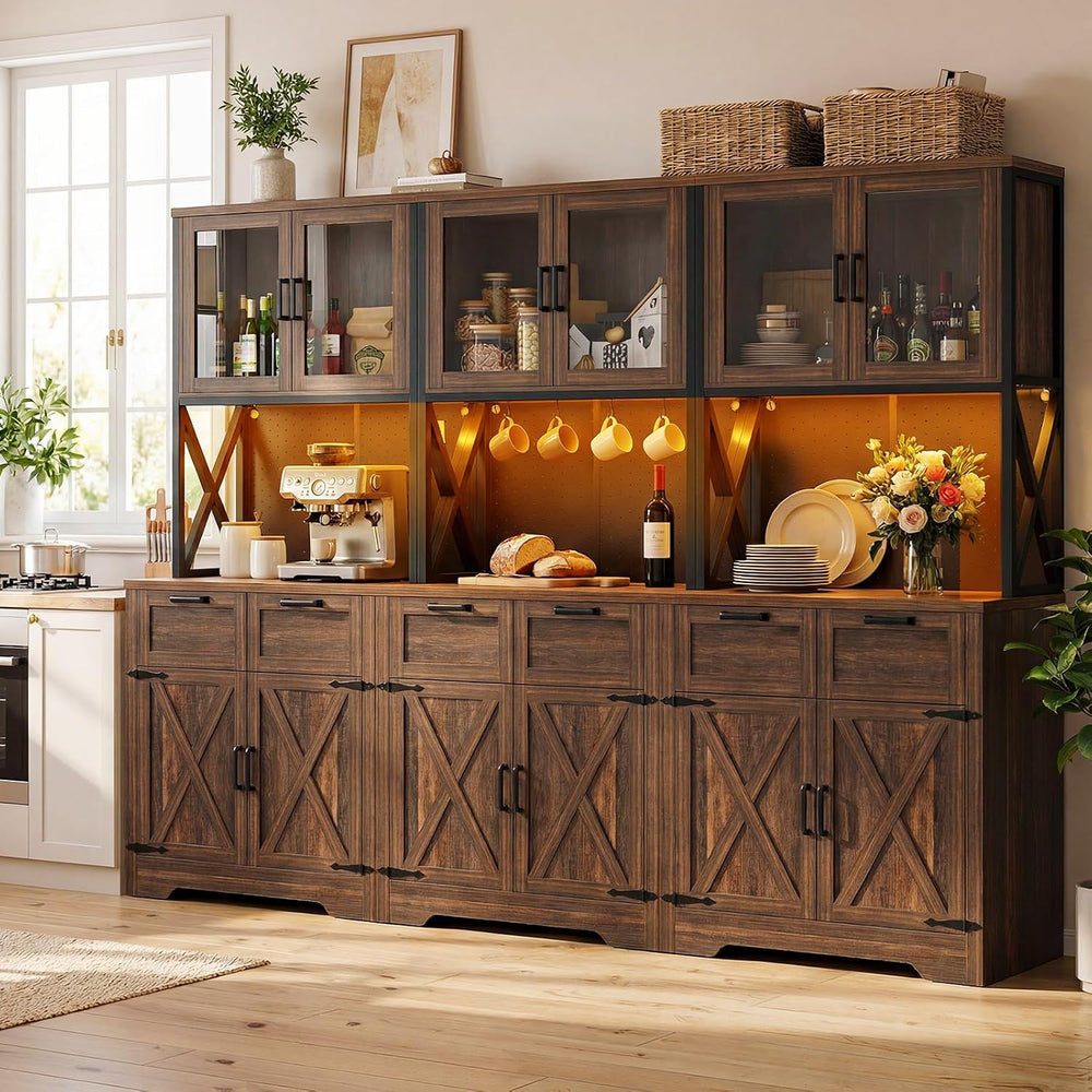 Unikito 94.5" Wide Kitchen Pantry Cabinet with 3 Power Outlets & LED...