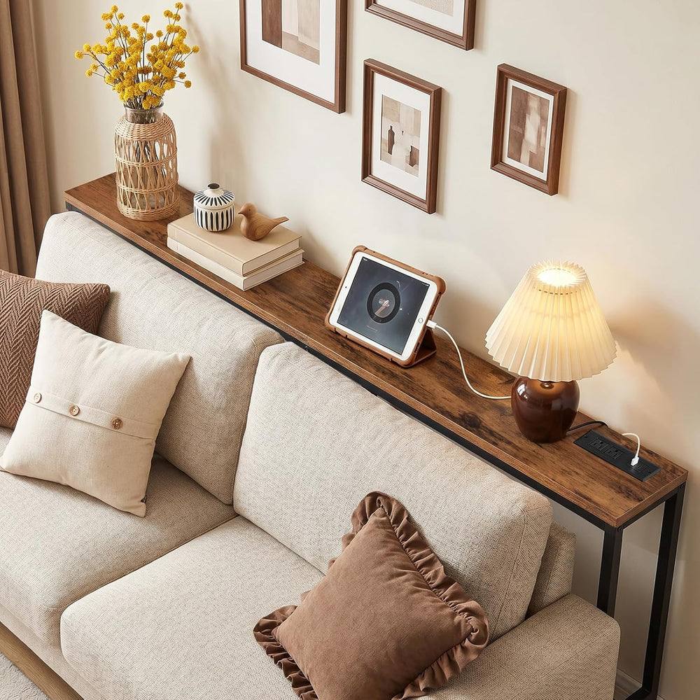 MAHANCRIS 70.9'' Console Table with Power Outlet, Narrow Sofa Table w...