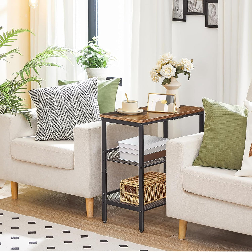 HOOBRO End Table, 3-Tier Narrow Side Table, Nightstand with 2 Flat or Slant A...