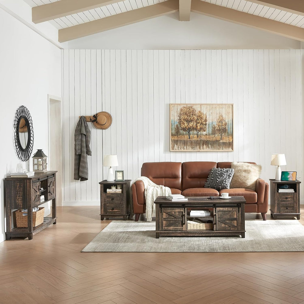 AMERLIFE Farmhouse 4-Piece Living Room Set, Entryway Console with Adjustable ...