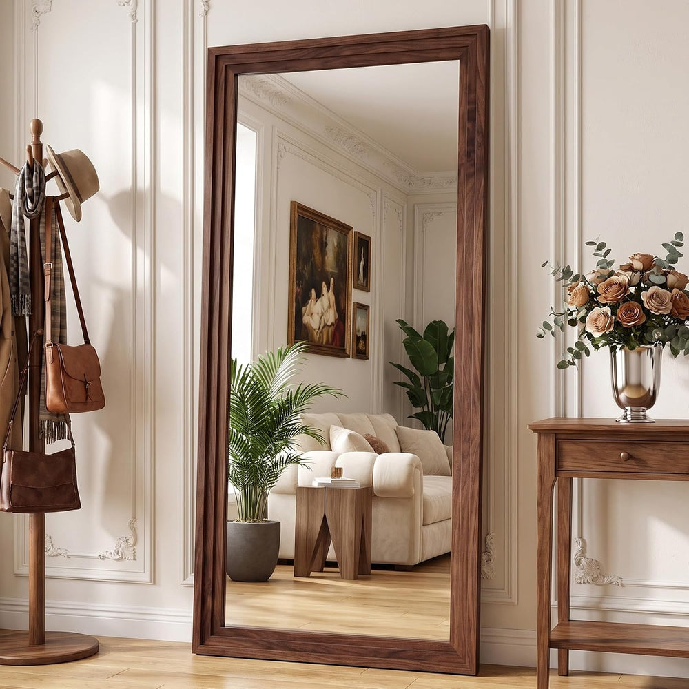 76"x34" Full Length Mirror, Large Wood Floor Mirror, Walnut