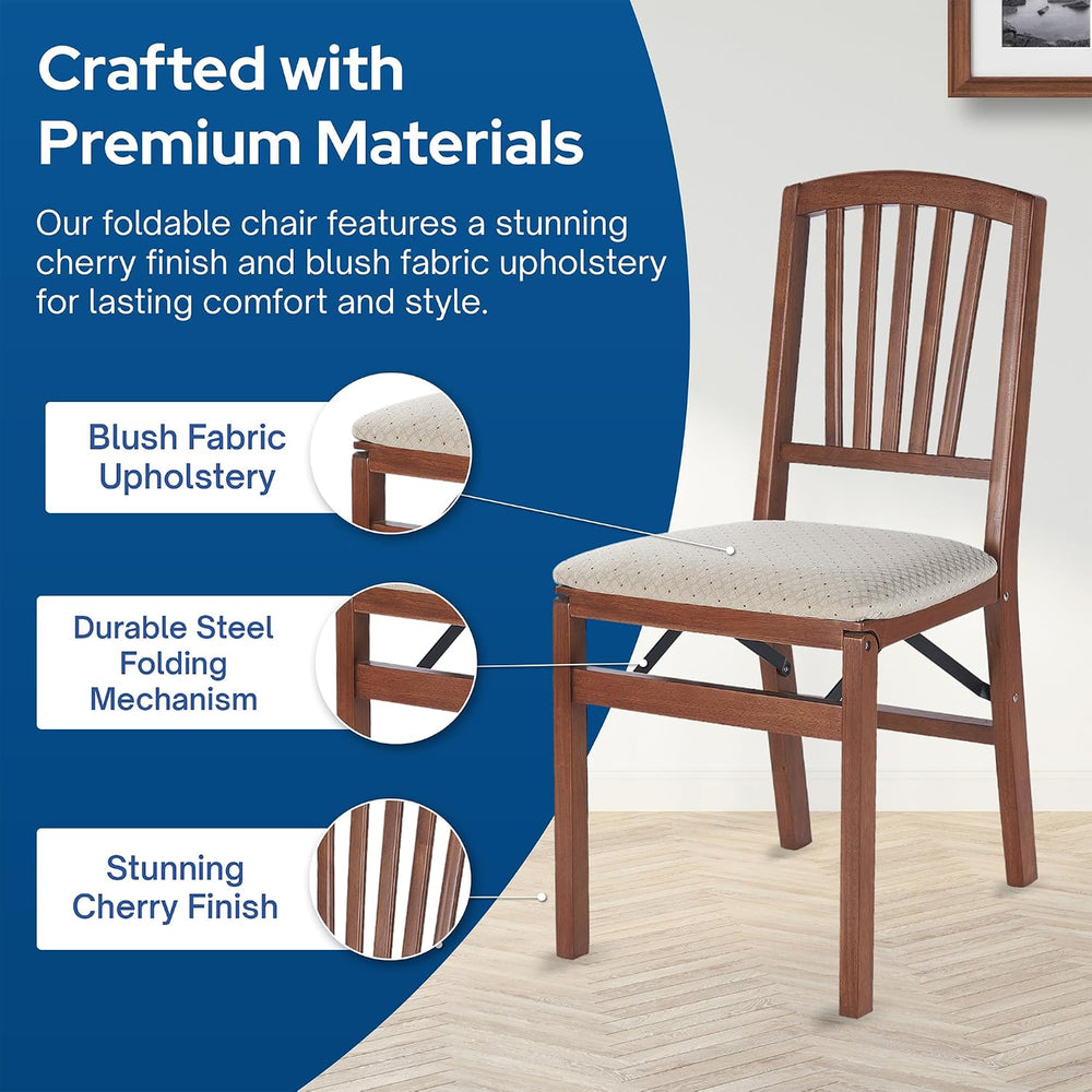 Stakmore Slat Back Wooden Folding Chairs with Padded Seats, Set of 2 - No Ass...