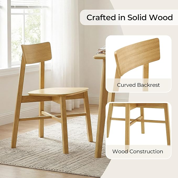 CHITA Soild Wood Dining Chairs Set of 2, Mid Century Modern Oak Wood Kitchen ...