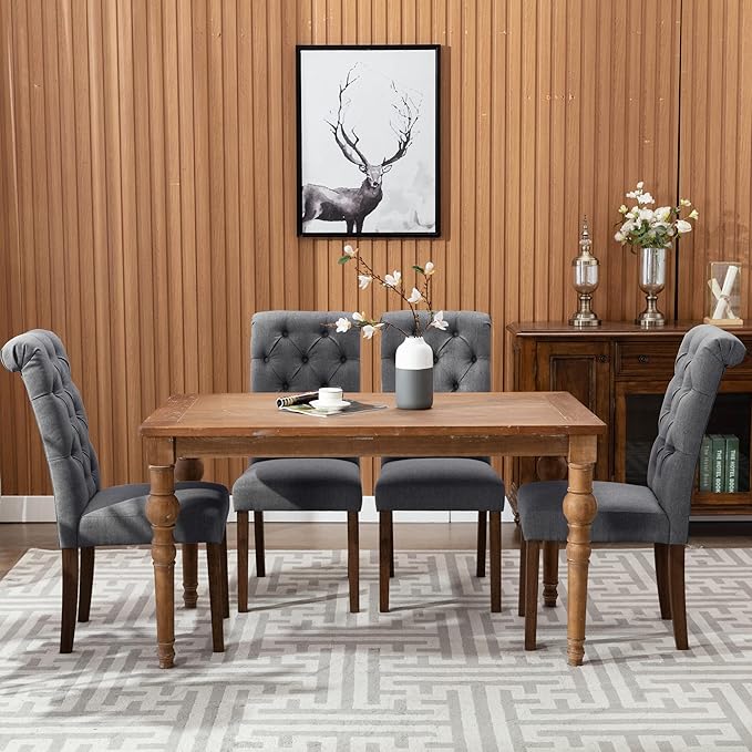 COLAMY Button Tufted Dining Chairs Set of 4, Parsons Upholstered Fabric Dinin...