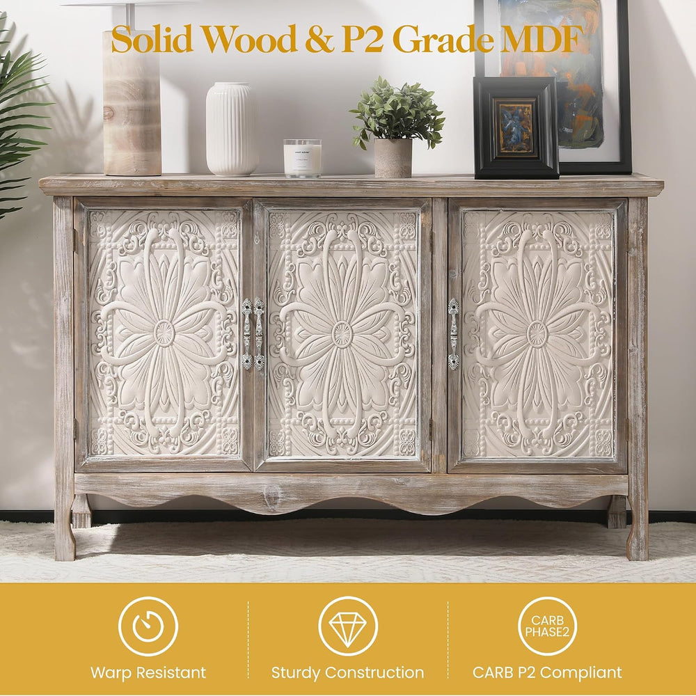 RoyalCraft Farmhouse Sideboard Buffet Cabinet with Storage, 49" Solid Wo...