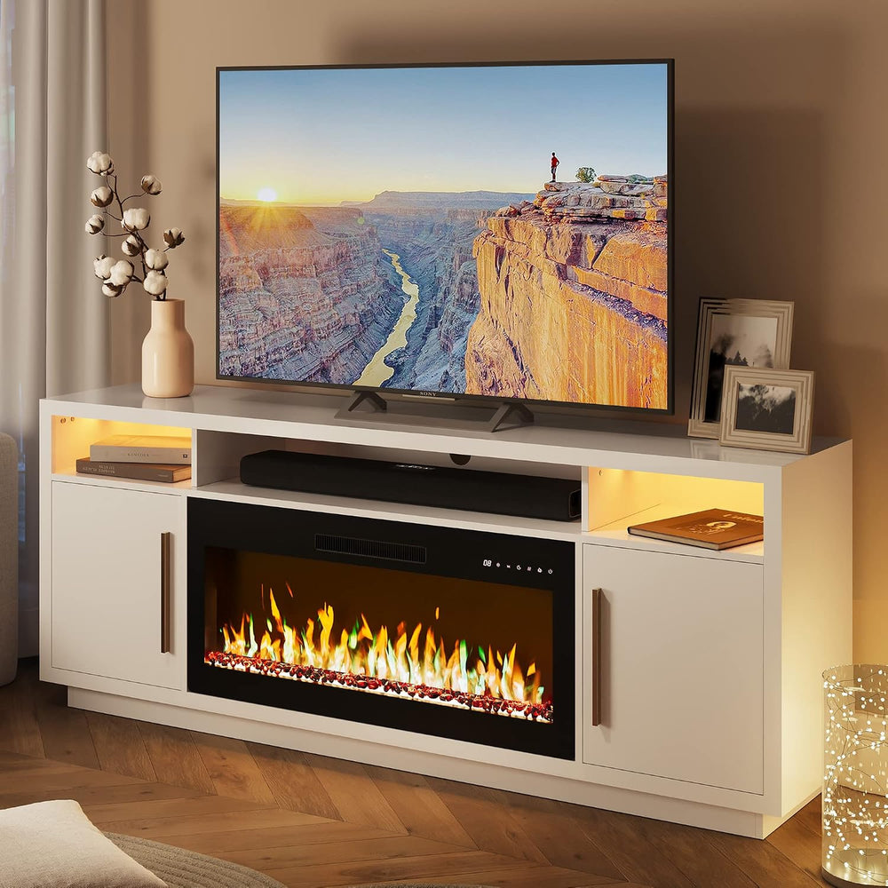 BELLEZE 70" Fireplace TV Stand for TVs Up to 80", LED Light Enterta...