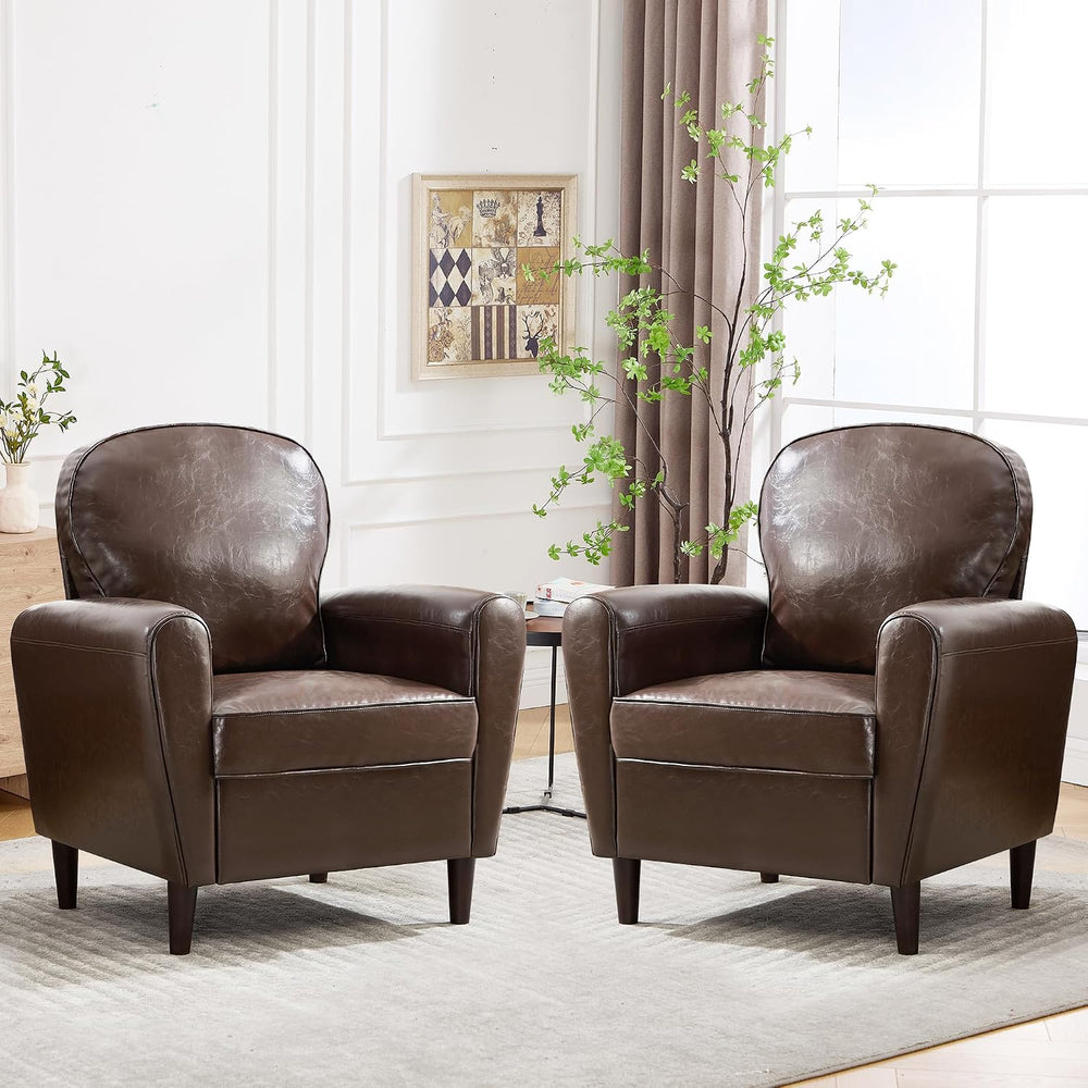 Mid Century Accent Chair, Modern Faux Leather Arm Chair, Comfy Upholstered Re...