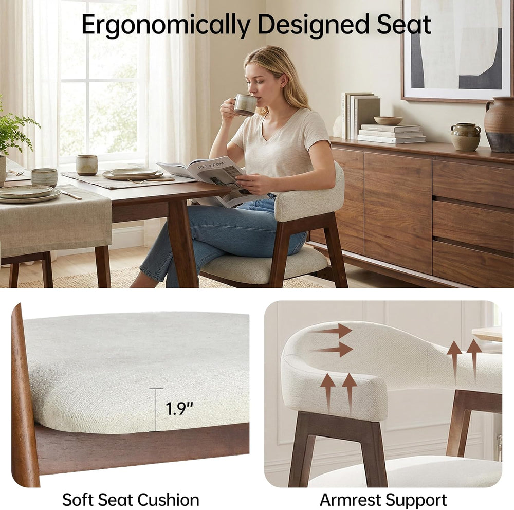 VKNOW Wooden Barrel Dining Chairs Set of 4 with Arms and Curved Back, Beige