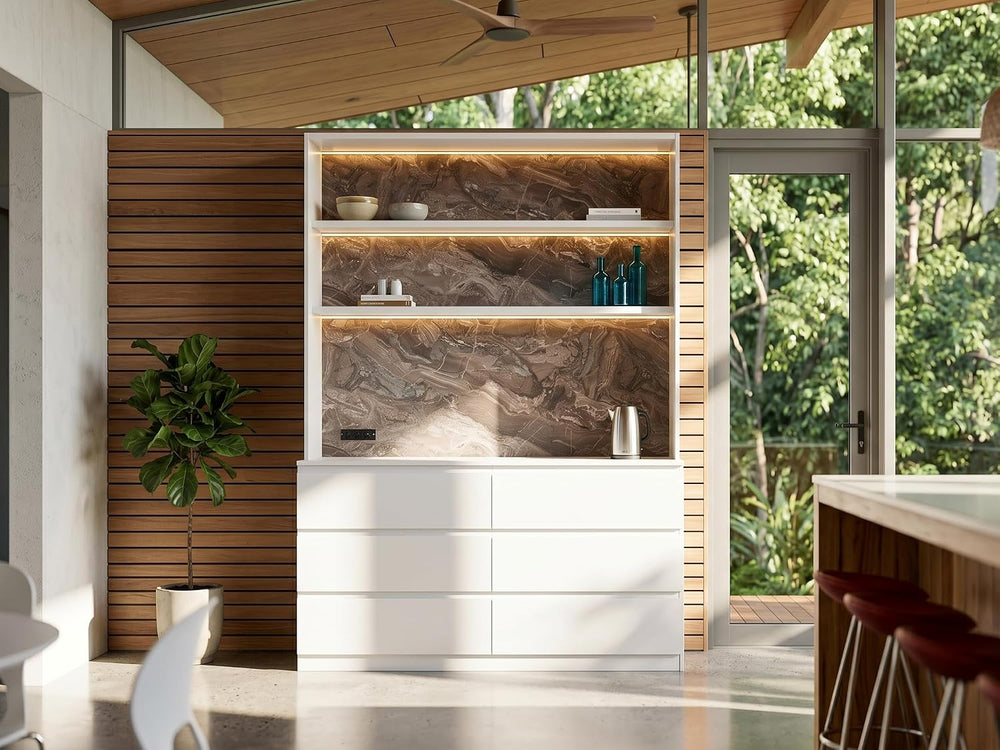 Homsee 92.5" H Lighted Kitchen Pantry Cabinet with 6 Drawers & Charg...