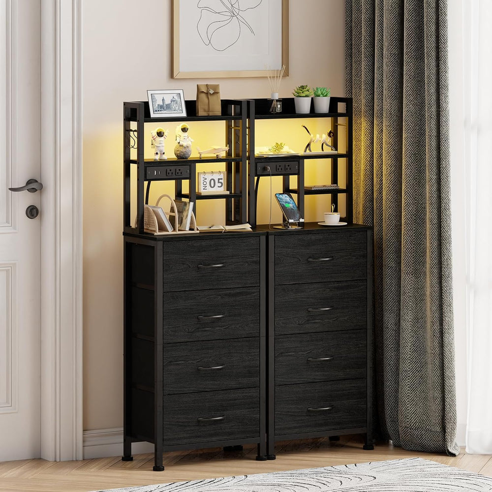 Furnulem Tall Nightstand, LED Night Stand with Charging Station | USB Ports, ...