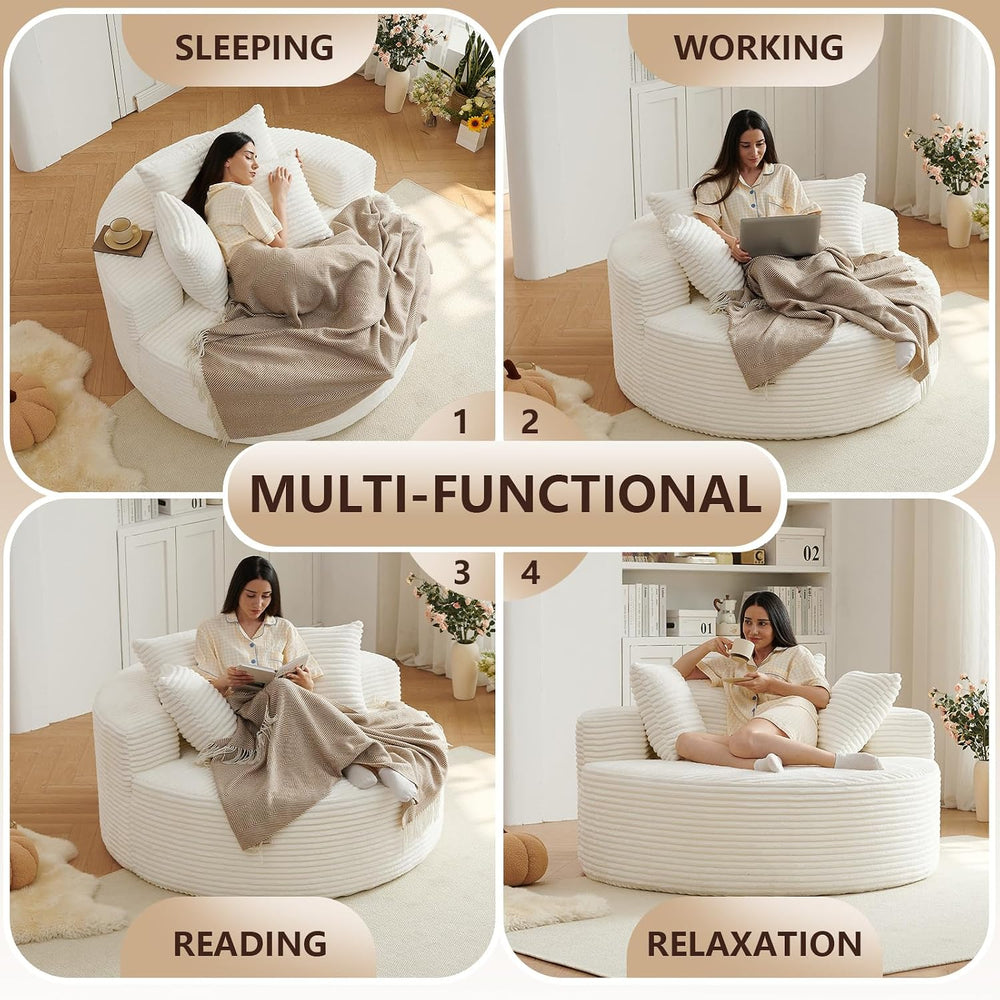 55"L Oversized Round Chair Lounge Chaise Indoor,Corduroy Deep Seat Cloud...