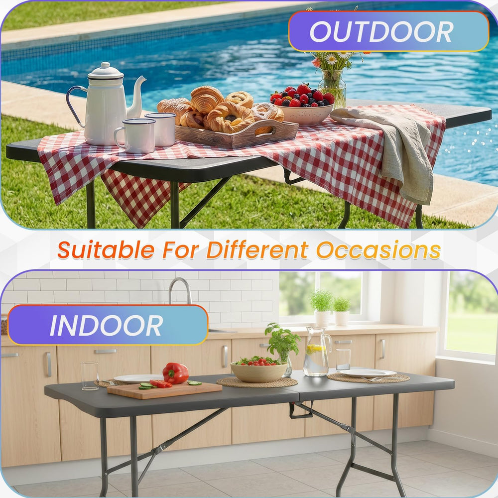 FDW | 6FT Folding Table | Black | Portable Plastic Table | with Carry Handle ...
