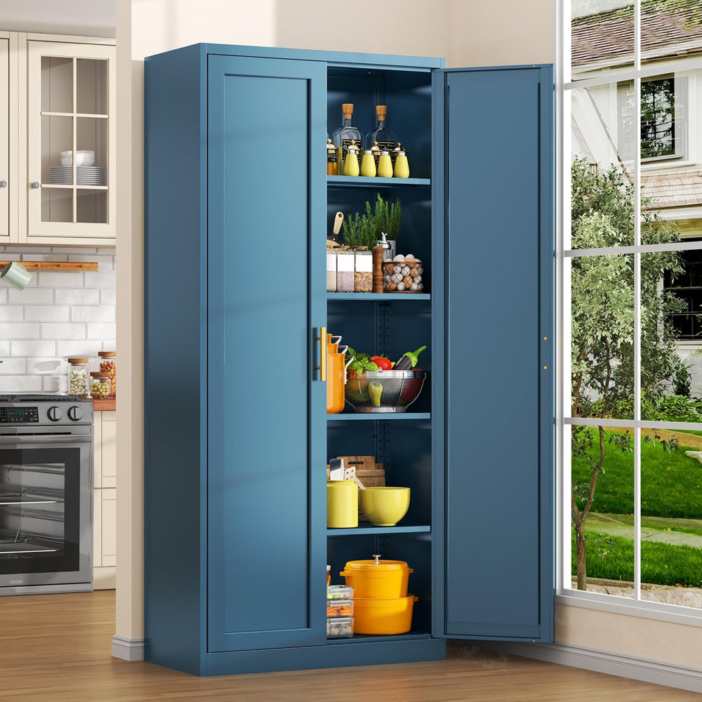 CJF Blue Kitchen Pantry Cabinet,71 Inch Tall Metal Storage Cabinet with 4 Adj...