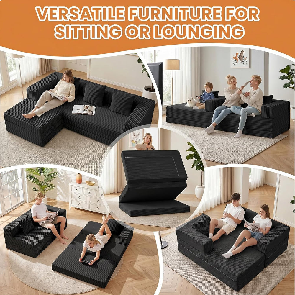 79" Modular Sectional Sofa, Convertible Sleeper Sofa Bed, Modern Tri-Fol...