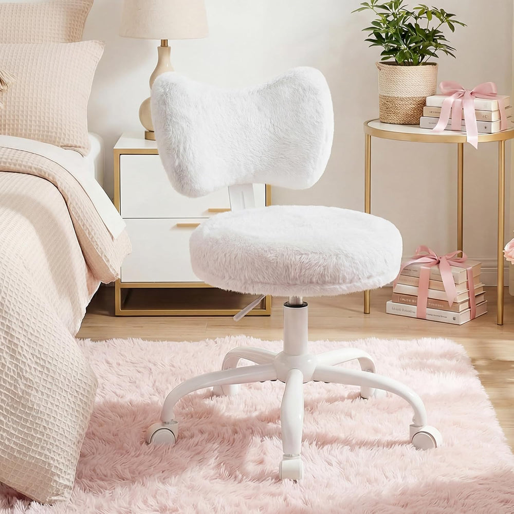 Homkdom Vanity Chair with Bow Back for Bedroom,Height Adjustable,Swivel | Fau...