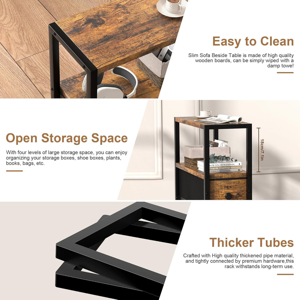 Small Narrow Side Table with Drawers, Skinny End Table for Small Spaces, Slim...
