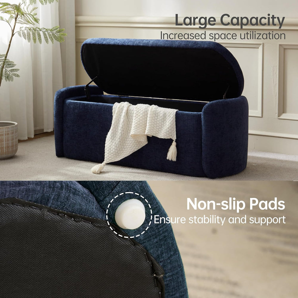 VKNOW Storage Bench, Upholstered Storage Ottoman Bench with Hinge, Navy | Ott...
