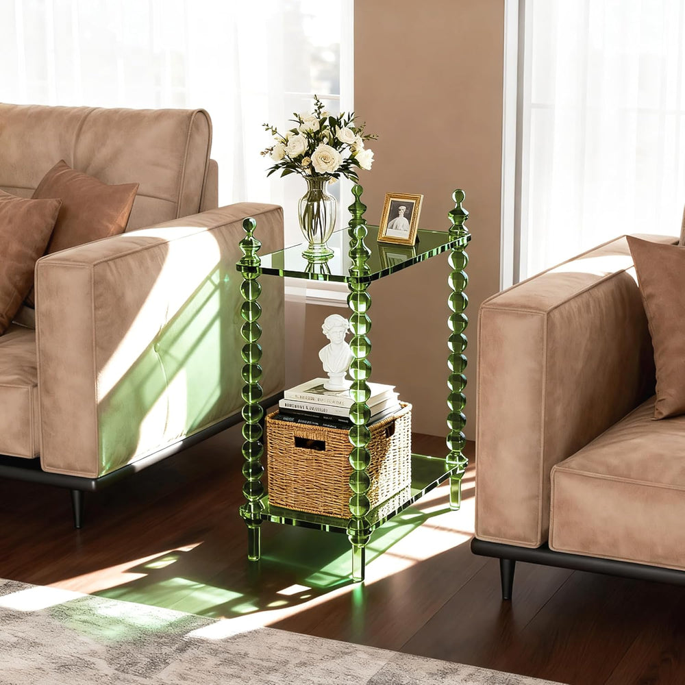 Acrylic Side Table 2-Tier, Clear Nightstand with Storage, Narrow Bedside End ...