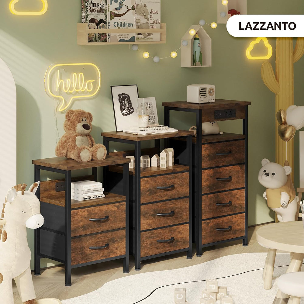 Lazzanto Night Stand with Charger Station for Bedroom, Brown Nightstand | Bed...