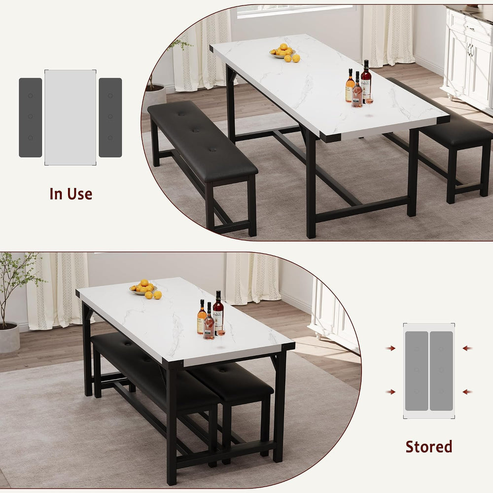 Garvee 63 in Extendable Dining Table Set for 4-6 People, 3-Piece Kitchen Tabl...