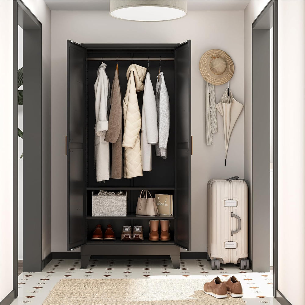 Bevivog Metal Wardrobe Closet with Doors, 71" Farmhouse Bedroom Armoire ...