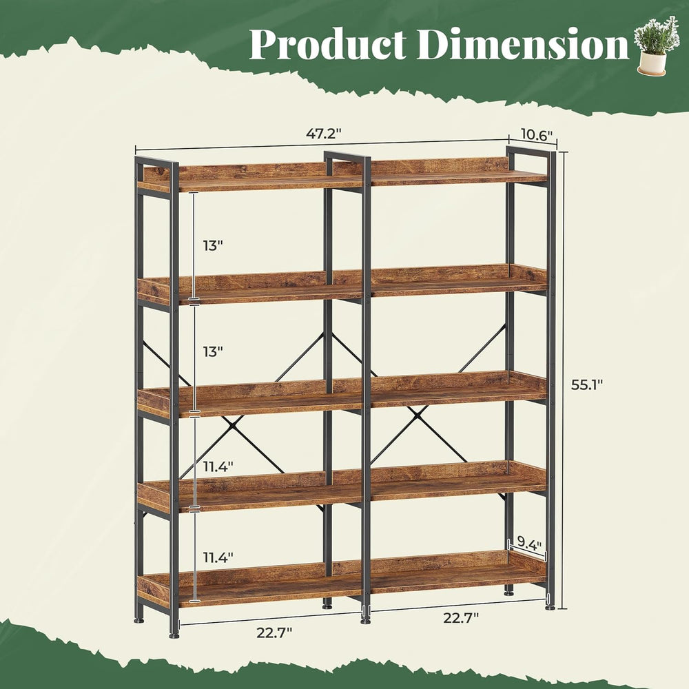 Huuger 5 Tier Bookshelf, Display Bookshelf with 10 Open Shelves and Raised Ba...