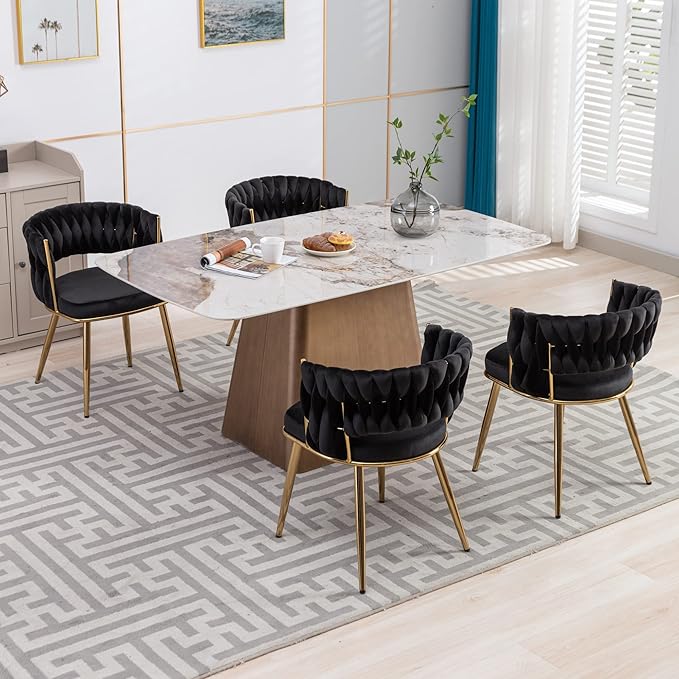 KCC Velvet Dining Chairs Set of 4, Gold Modern Dining Chair with Metal Legs, ...