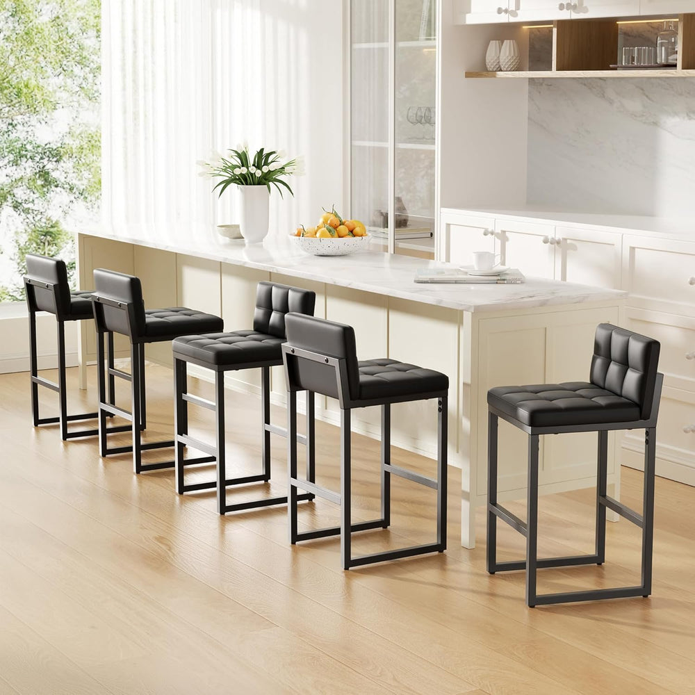 Bar Stools Set of 2, Modern Counter Height Bar Stools, Black | 24" Faux ...