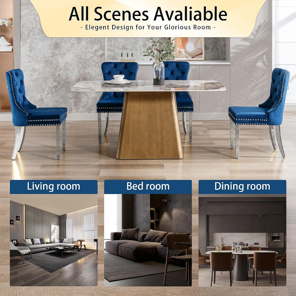 Dining Room Chairs Set of 4, Tufted Velvet Chairs with Modern Stainless Steel...