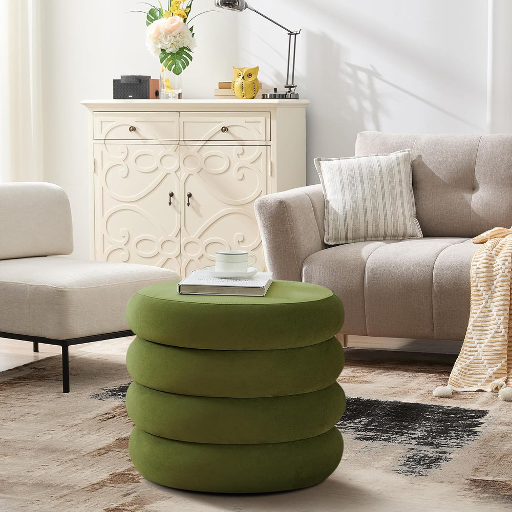 19.5 Inch Round Storage Ottoman, Modern Velvet Ottoman Coffee Table with Remo...