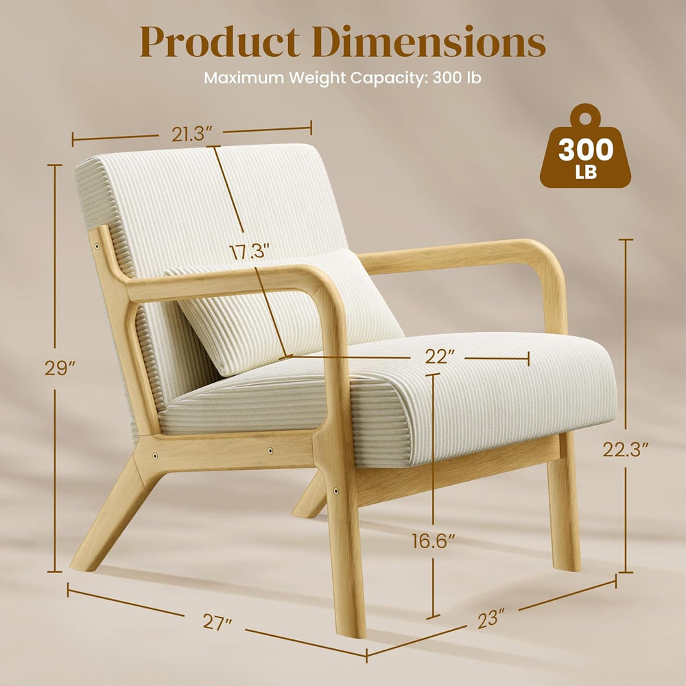 Yaheetech Accent Chair for Living Room, Corduroy Mid Century Modern Reading A...