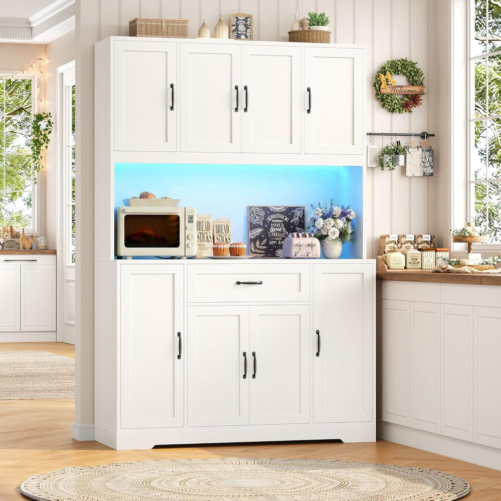 HITHOS 70" LED Kitchen Pantry Cabinet with Charging Station, 47" Wi...
