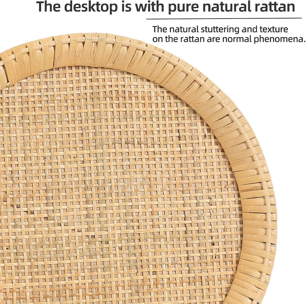 Drink Table,Rattan Round Small Side Table for Small Spaces, Boho Circle End T...
