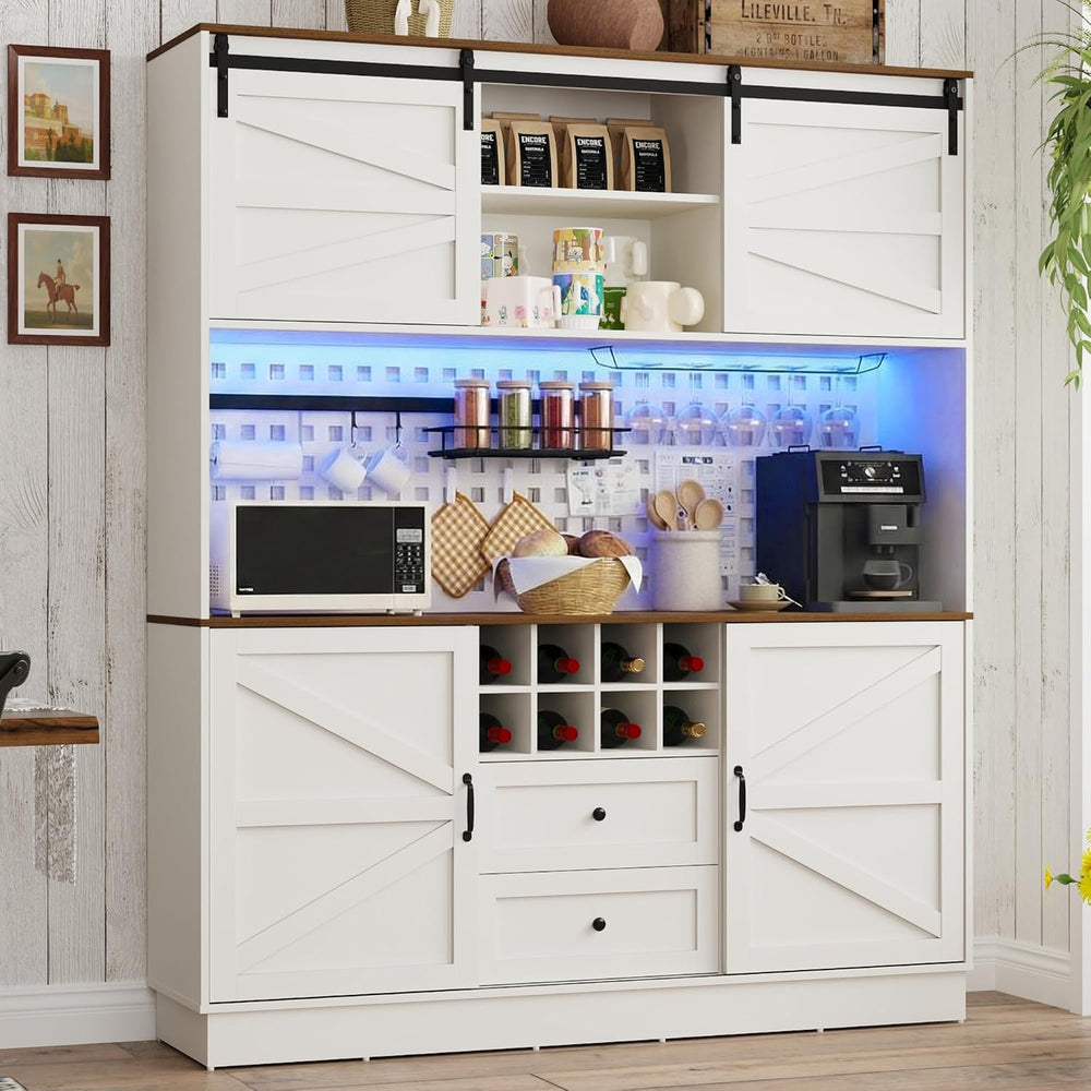 75”Tall 63"W Extra Large Farmhouse Kitchen Storage Pantry Hutch Cabinet ...