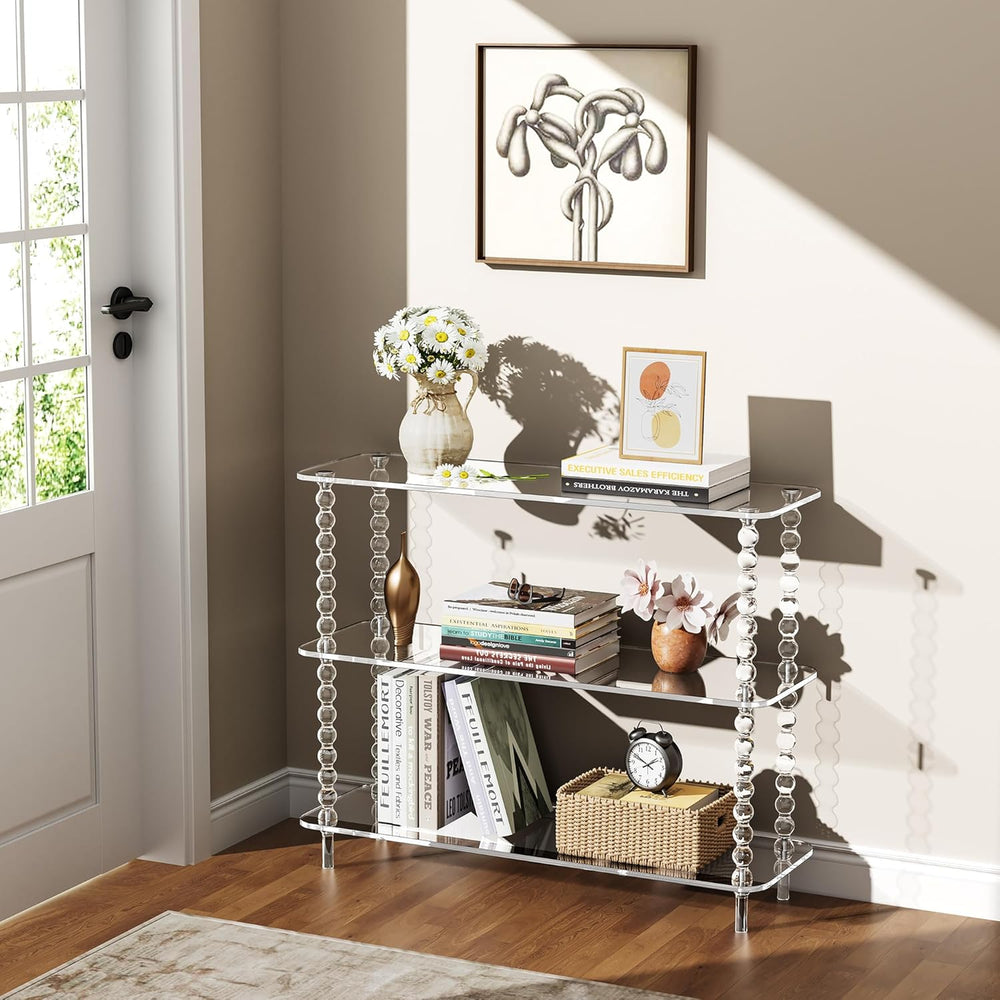 Acrylic Clear Console Table for Entryway, 3-Tier Sofa Table Bookshelf, Low Bo...