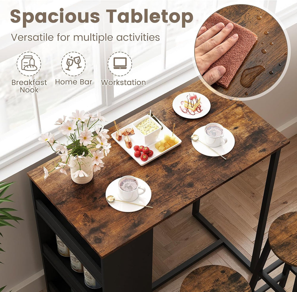 COSTWAY 3-Piece Bar Table Set, 36" Counter Height Breakfast Table Set