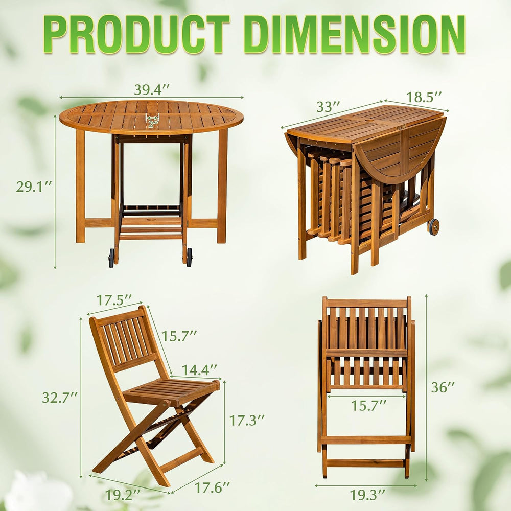 Greesum 5 Piece Patio Dining Set Outdoor Acacia Wood Furniture All-Weather Fo...