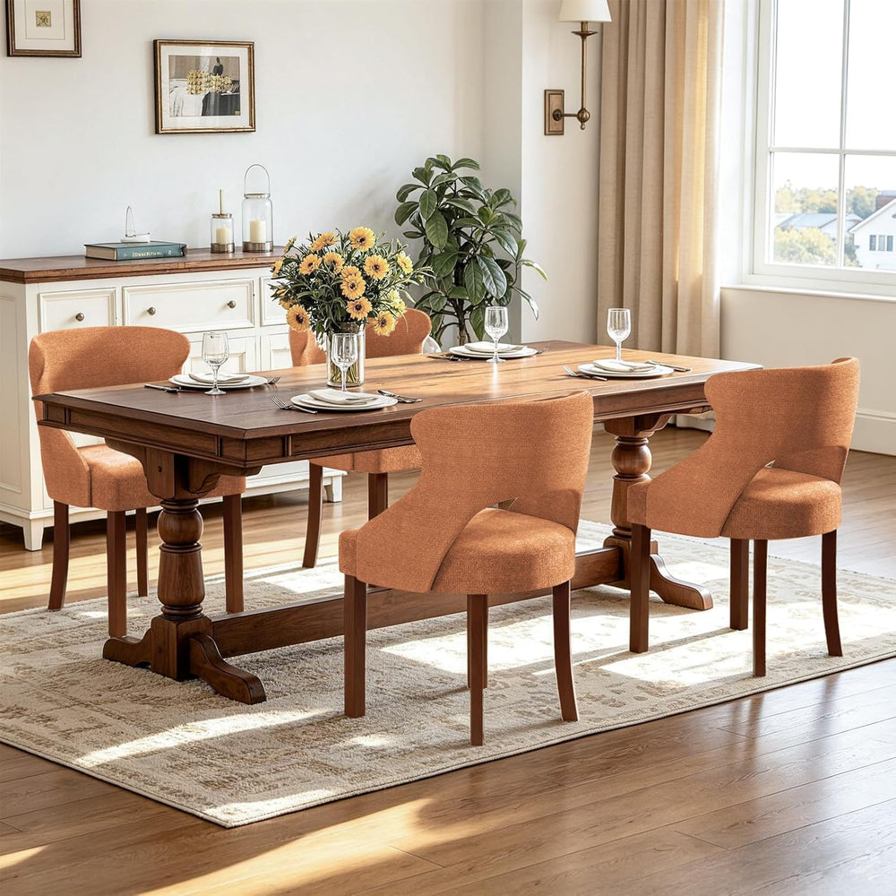 Wooden Dining Chairs Set of 4,Mid Century Modern Fabric Upholstered Dining Ro...