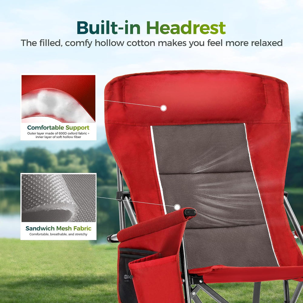 ALPHA CAMP Oversized Folding Camping Chairs for Adults High Backrest Heavy Du...